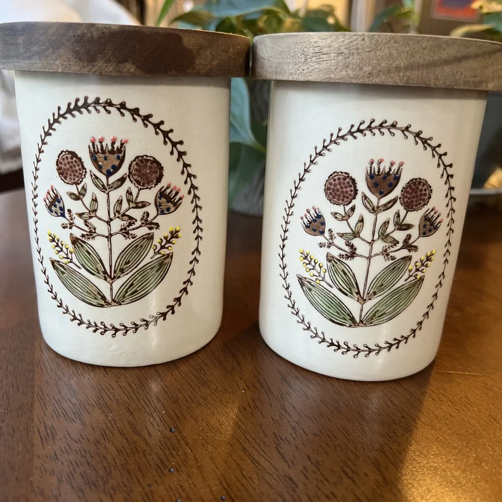 Jan Hewitt Two Vases/canisters With Wood Lids That Seal 5